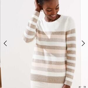 Loft Striped Wool Blend Long Sleeve Crew Neck Soft Knit Pullover Sweater Size XS
